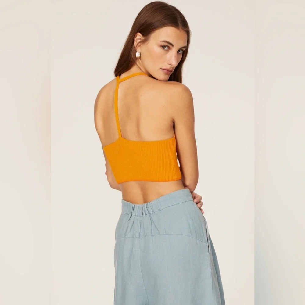 rag & bone Soleil‎ Rib Bra Top Orange Knit Ribbed V-Neck Racerback size large - Picture 2 of 13
